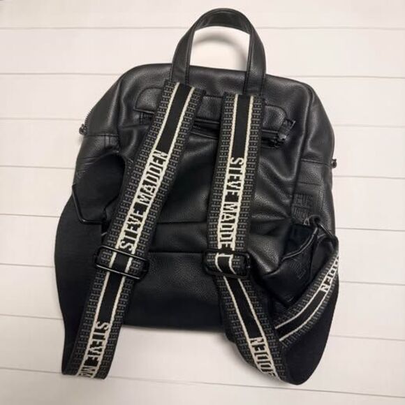 Steve Madden Black Logo Embossed Mini Backpack